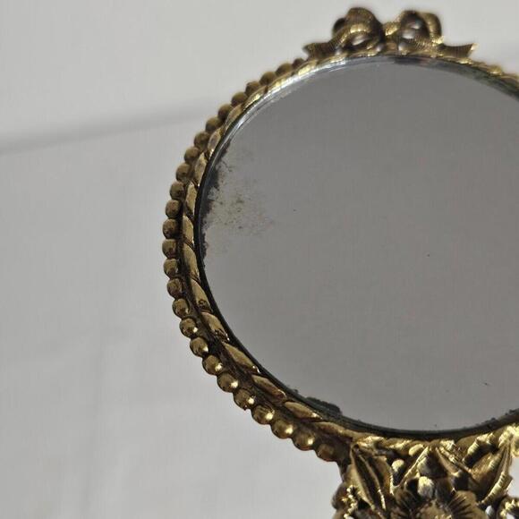 VTG Gold Plated Hand Mirror. HEAVY - 5 1/2" LONG. Double Sided. See Photos - Picture 6 of 6